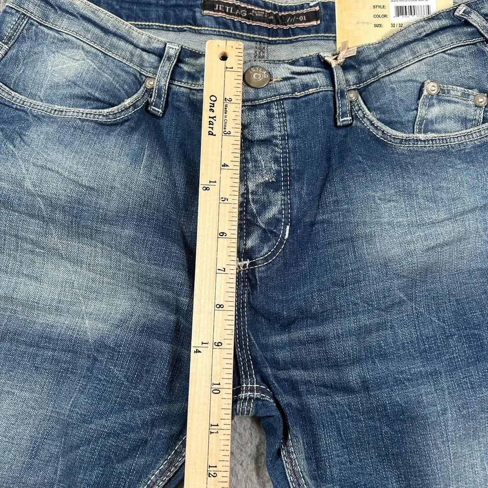 Jetlag Jeans Mens 32 Blue‎ Medium Wash Skinny Stretch Distressed Denim Jeans